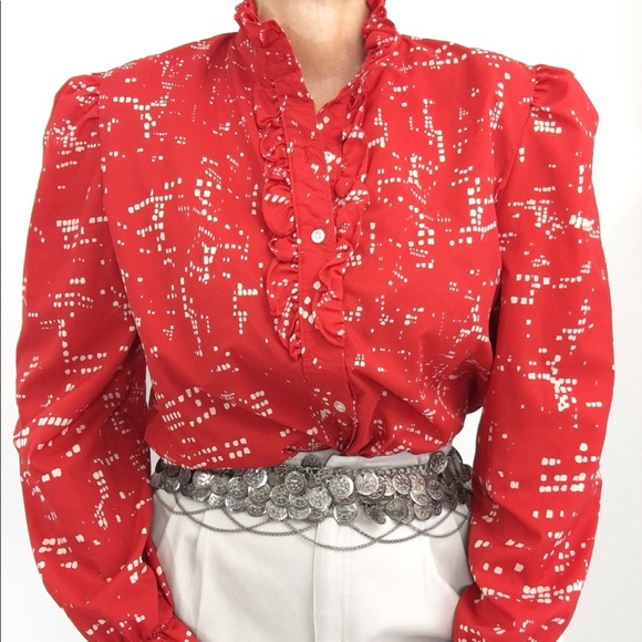 SOLD-Gorgeous Ruffled Neck Bib Collar High Neck Blouse - Picture 5 of 8